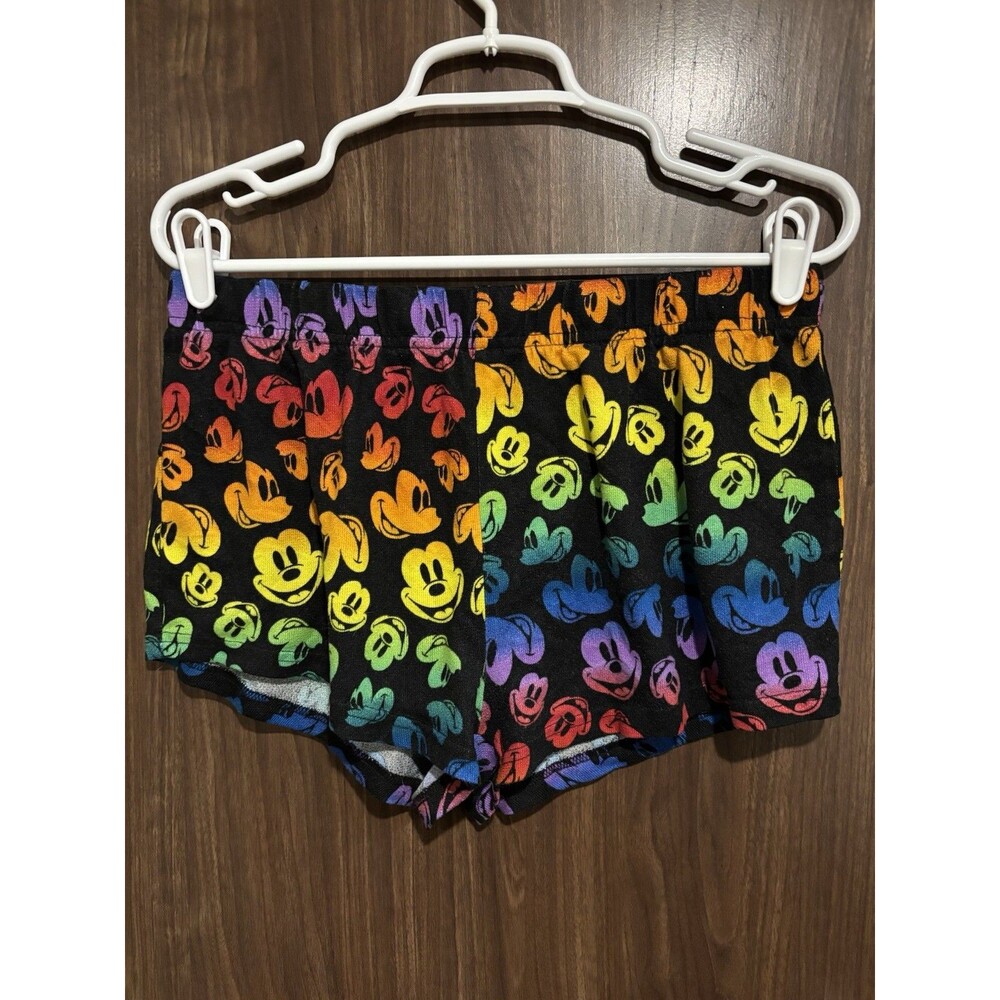 Disney Rainbow Mickey Mouse Pajama Shorts Womens M(8-10) Stretch Loungwear